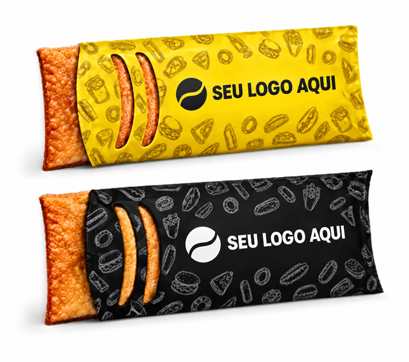 Foto original da caixa de pastel com Seu logo aqui, exemplo personalizado
