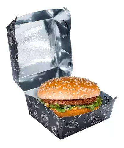 Caixa Box Embalagem Metalizada Preta Para Hamburguer 50un — personalizada com a sua marca
