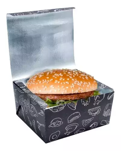 Embalagem Cx. Hambúrguer Artesanal Interior Aluminizado 50un para delivery — embalagem food service Forpack